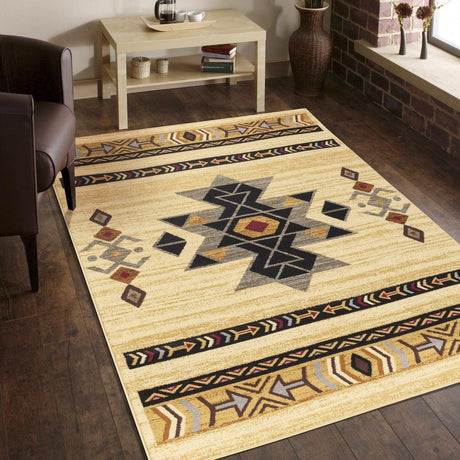 Tribes - 5'3" X 7'3" Southwest Area Rug Polypropylene - Cream - Furniture Home Direct