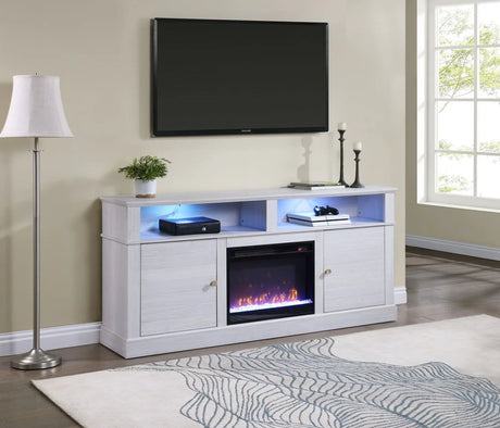 Lucifer - TV Stand Console With Fireplace - White Walnut - Furniture Home Direct