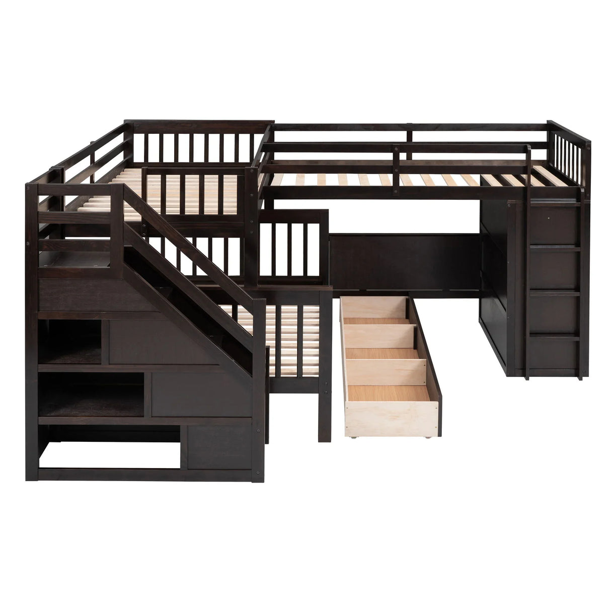 L Shaped Bunk Bed With 3 Drawers, Portable Desk And Wardrobe - Furniture Home Direct
