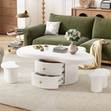 Cloud - Coffee Table (Set of 3), Irregular Shape Coffee Table With 2 Drawers, 2 Small Stools For Living Room - White - Furniture Home Direct