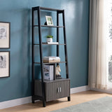 Modern Bookcase With Four Open Shelves And Two Door Cabinet - Black / Gray - Furniture Home Direct