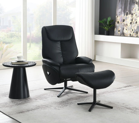 Labotina - Top Grain Leather Accent Chair With Swivel & Ottoman - Black - Furniture Home Direct