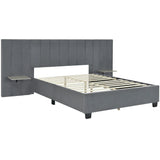 Queen Bed Upholstered Platform With Tall Headboard Gray - Furniture Home Direct