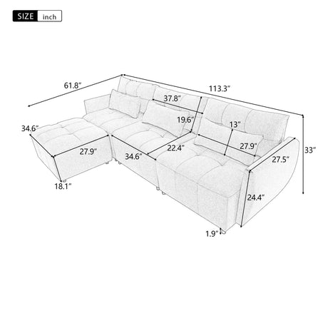 113.3 Modular Sectional With Ottoman And USB C Ports Beige - Furniture Home Direct