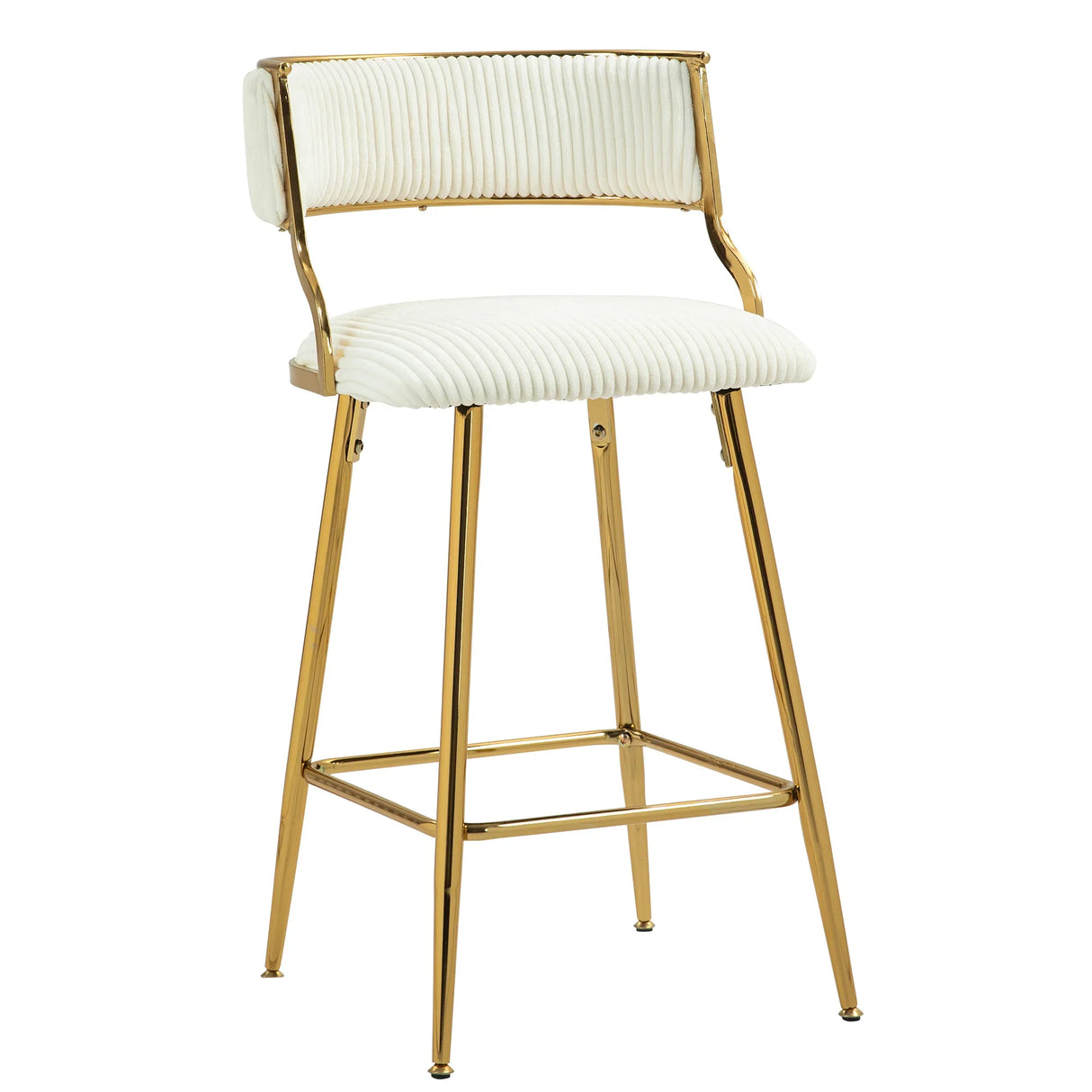Counter Height Bar Stool Backrest Corduroy Upholstery Beige - Furniture Home Direct