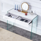 White Makeup Vanity With Tempered Glass Legs - White - Furniture Home Direct