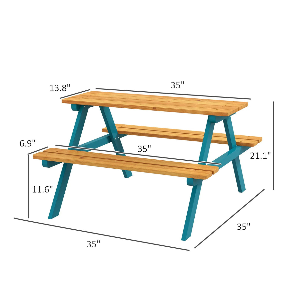 Outsunny - Kids Picnic Table Set With Wooden Table, Outdoor Bench Set With Seating For 4 Kids Ages 3-8 Years Old For Patio Garden, Easy Installation, Outdoor Indoor Use - Natural Wood - Furniture Home Direct