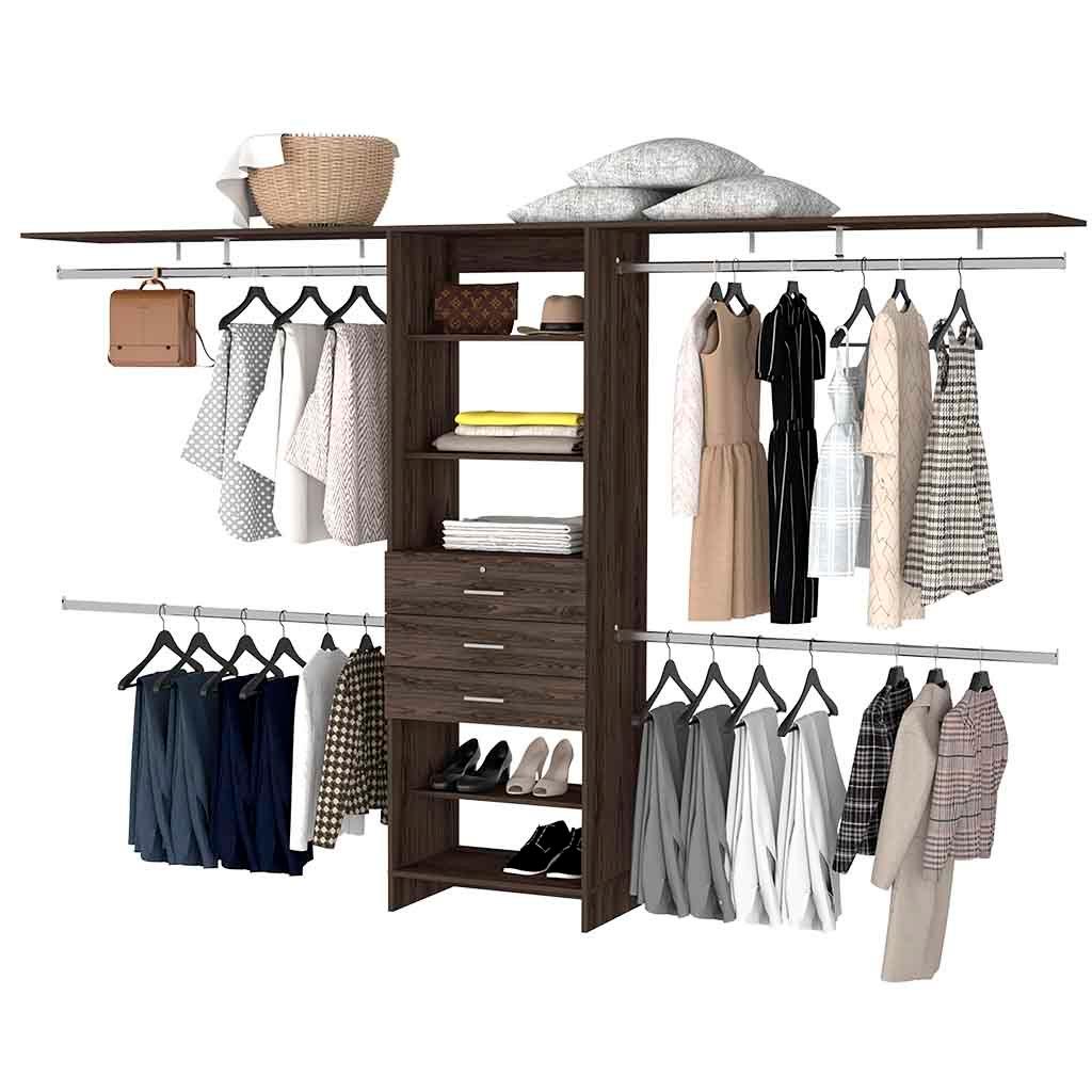 Closet System With Drawers And Shelves In Dark Walnut - Furniture Home Direct