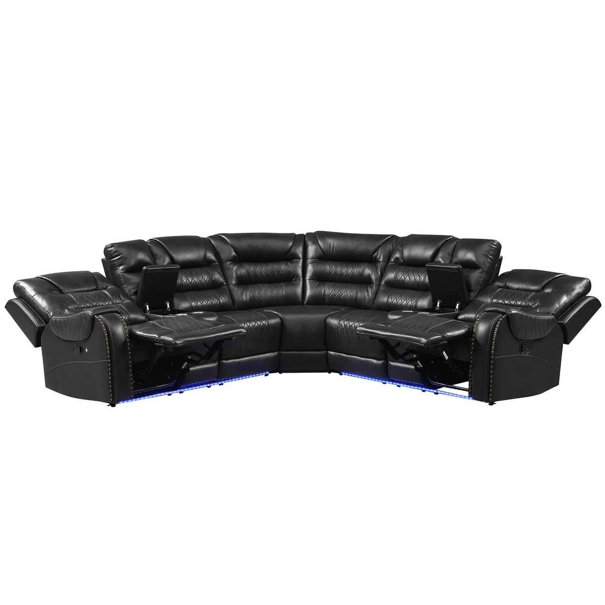 Sectional Sofa Manual Reclining With LED Light Strips Black - Furniture Home Direct