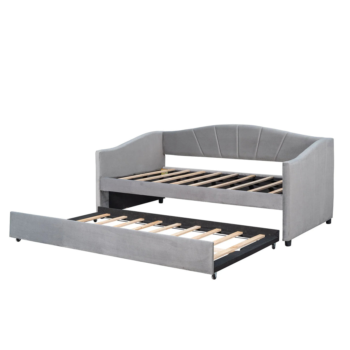 Upholstered Daybed Sofa Bed With Trundle Bed And Wood Slat - Furniture Home Direct