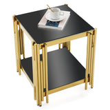 Side Table Polished Black Glass Top Gold Frame Gold - Furniture Home Direct