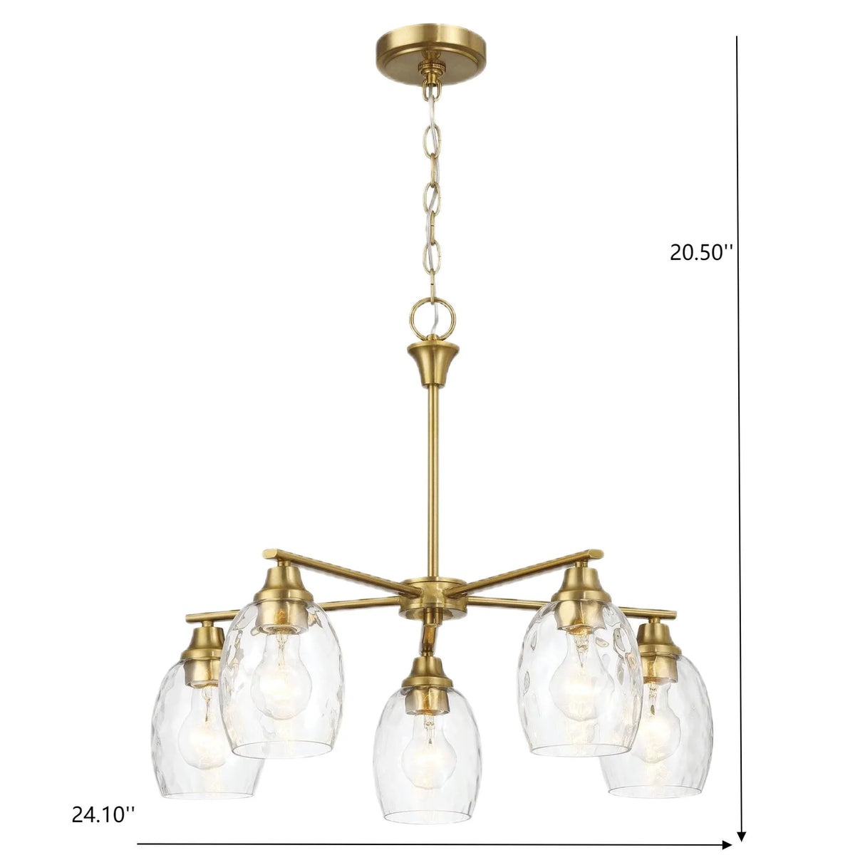 Elegance 5 Lights Linear Arms With Chain Chandelier - Clear / Gold - Furniture Home Direct
