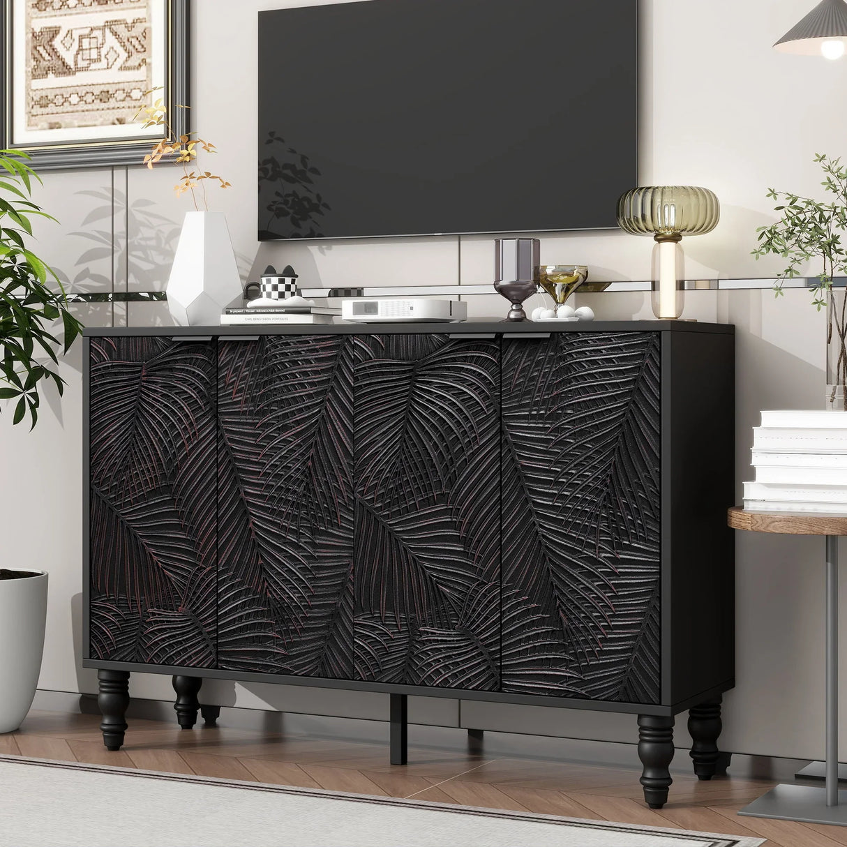 Modern TV Stand With 2 Spacious Storage Space And Anti-Tip Device - Furniture Home Direct
