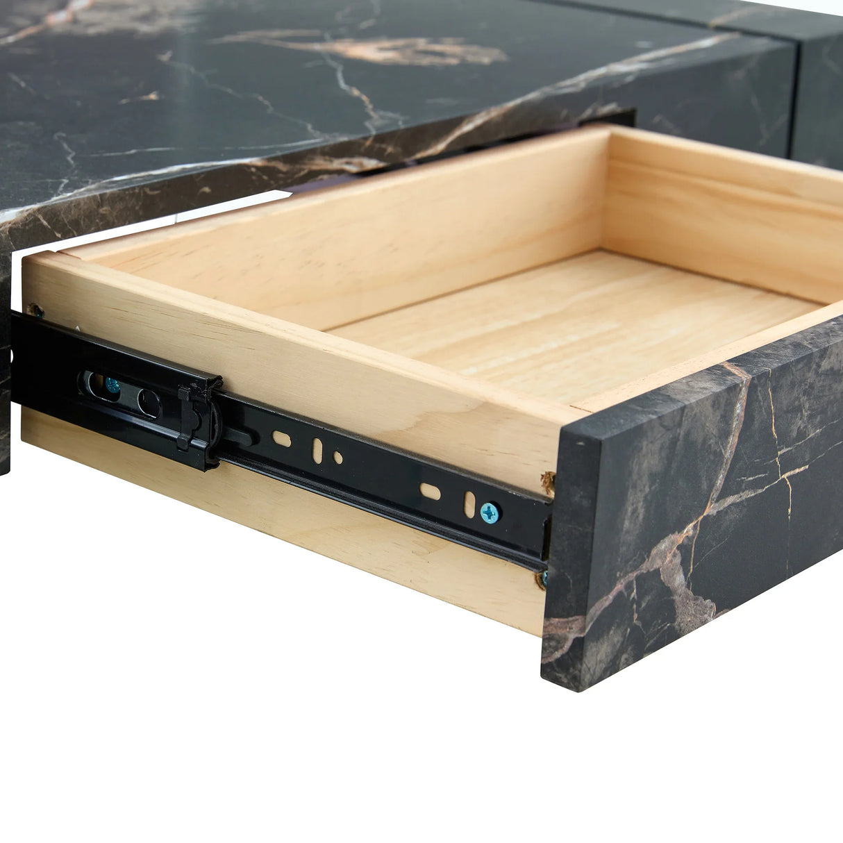 Coffee Table Two-Tier Glass With Solid Marble Base Black - Furniture Home Direct