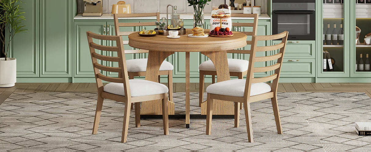 Dining Set Round Wood Table With Ladder Back Chairs Natural - Furniture Home Direct