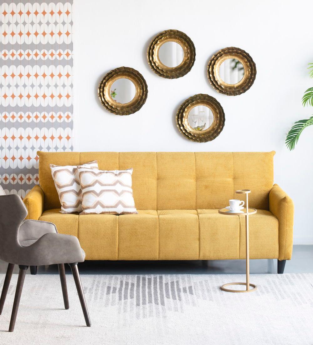 Round Wall Mirror With Metal Frame, Mid Century Modern Accent Mirror For Living Room - Gold - Furniture Home Direct