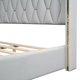 Full Size Upholstered Platform Bed Metal Strips Off White - Furniture Home Direct
