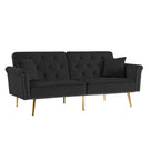 Velvet Tufted Sofa Couch With 2 Pillows And Nailhead Trim - Furniture Home Direct