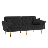 Velvet Tufted Sofa Couch With 2 Pillows And Nailhead Trim - Furniture Home Direct