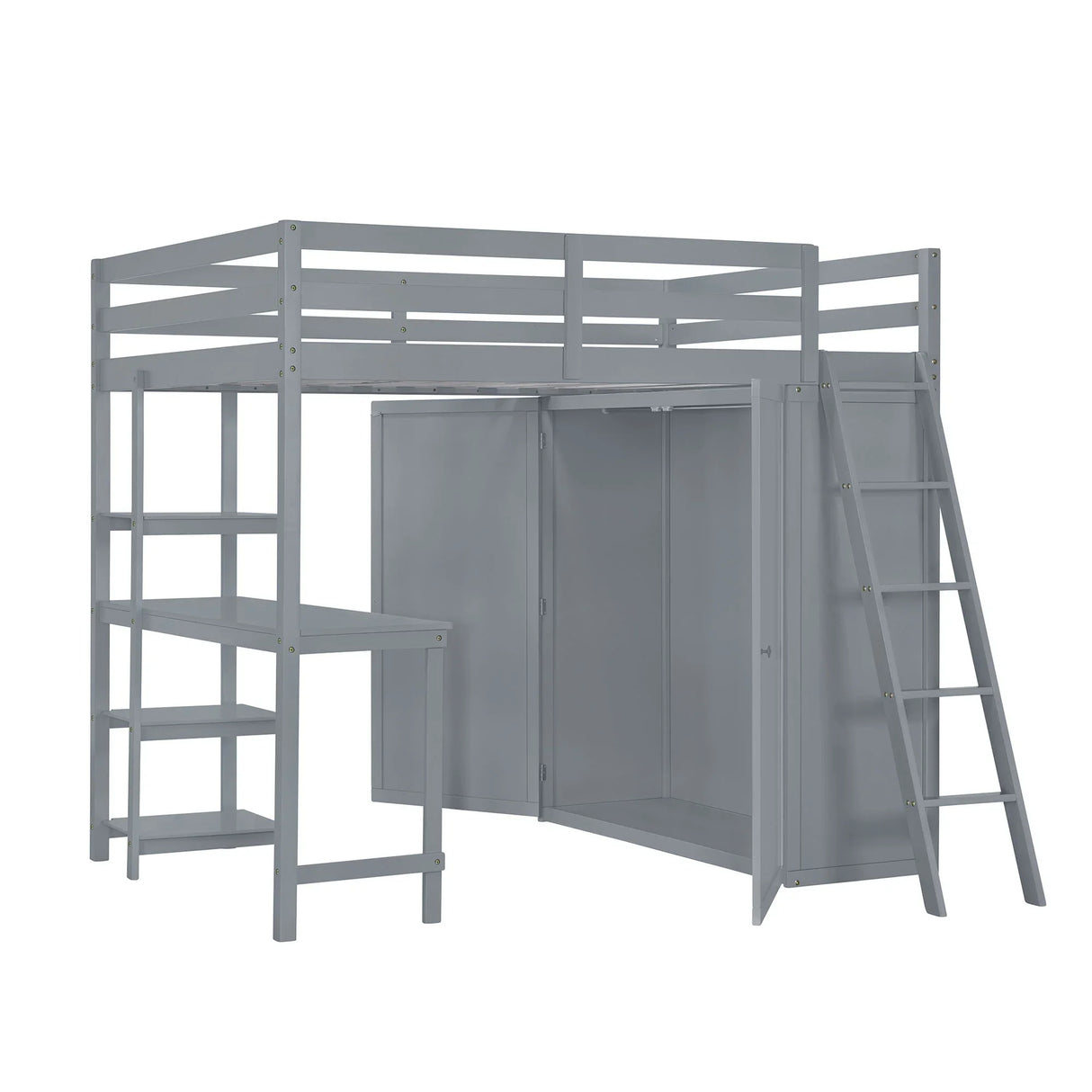 Loft Bed With Wardrobe And Desk And Shelves - Furniture Home Direct