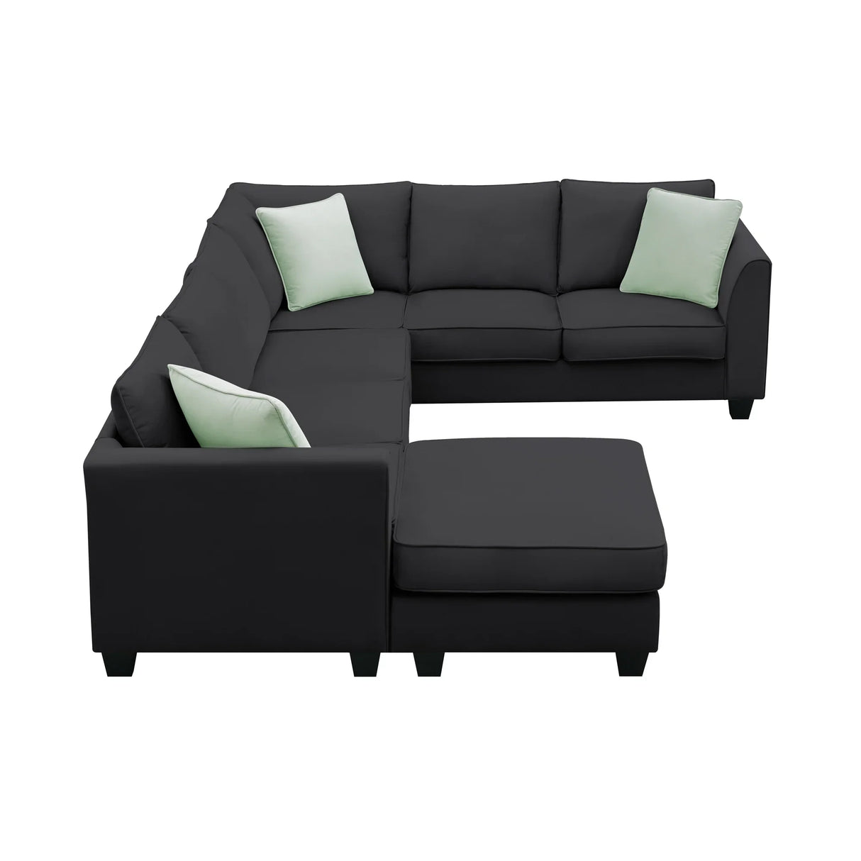 L Shaped Sectional Sofa with Ottoman and Cushions Black - Furniture Home Direct