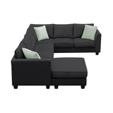 L Shaped Sectional Sofa with Ottoman and Cushions Black - Furniture Home Direct