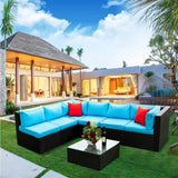 Outdoor Sectional Set With Blue Cushions - Furniture Home Direct
