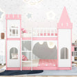 Twin Over Twin Castle Bunk Bed With Ladder - Pink - Furniture Home Direct