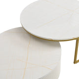 Round Nesting Coffee Table Fluted Drawer Gold and White - Furniture Home Direct
