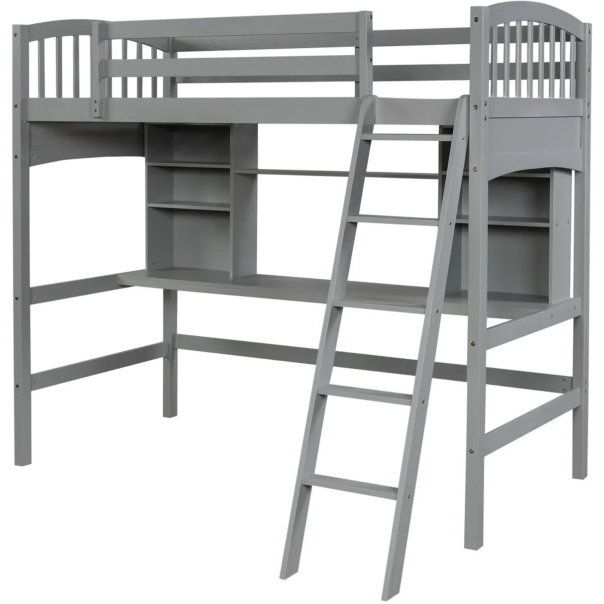 Loft Bed With Storage Shelves, Desk And Ladder - Furniture Home Direct