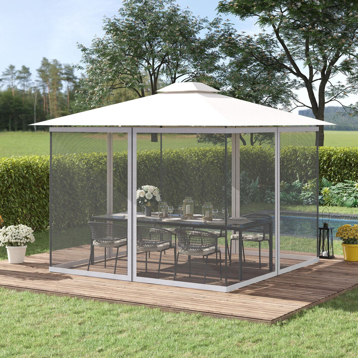 Outsunny - 10' x 13' Replacement Mesh Sidewall Netting For Patio Gazebos And Canopy Tents With Zippers (Sidewall Only) - White - Furniture Home Direct