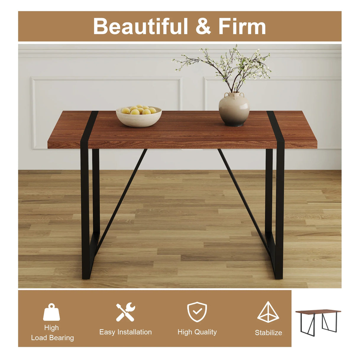 Dining Table Industrial Wood Grain Rectangular Walnut - Furniture Home Direct
