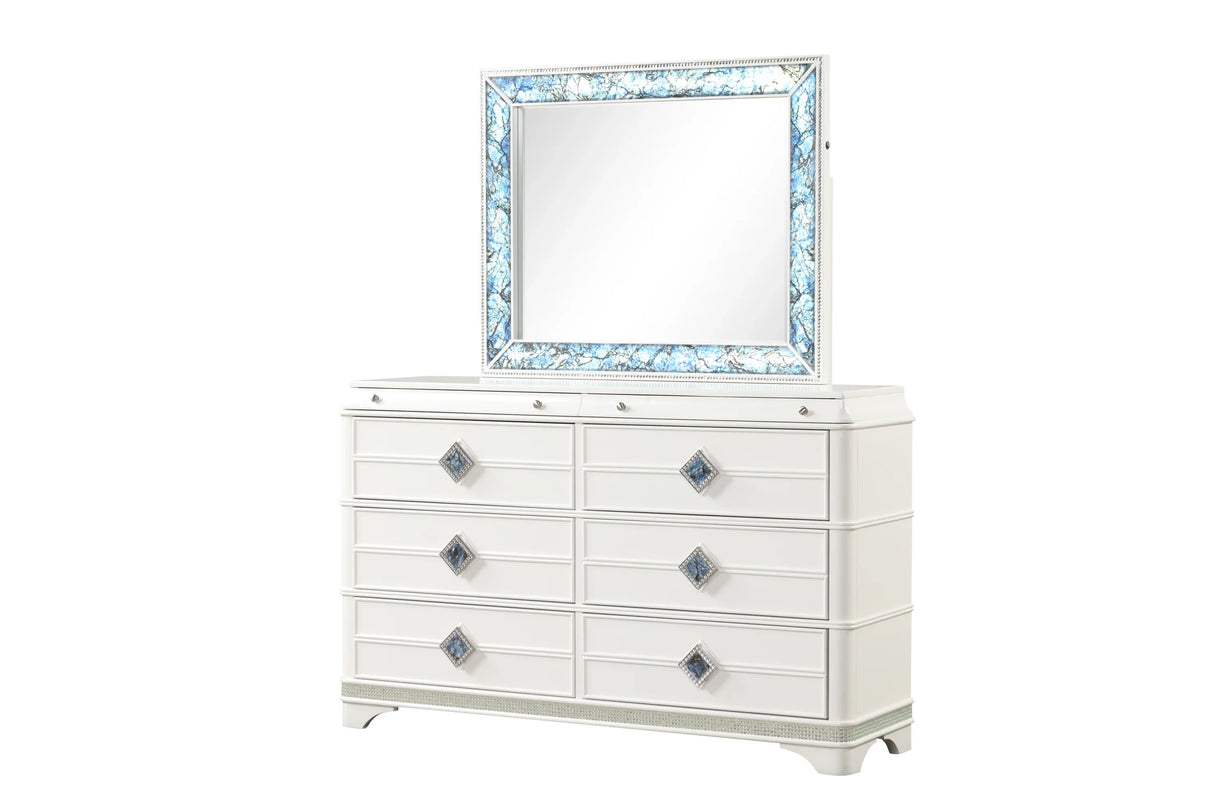 Queen Bedroom Set Modern LED Bed Dresser Nightstand White - Furniture Home Direct