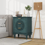 Hollow Carved 3 Drawer Dresser With Metal Handles, Storage Chest For Living Room Or Bedroom - Blackish Green - Furniture Home Direct