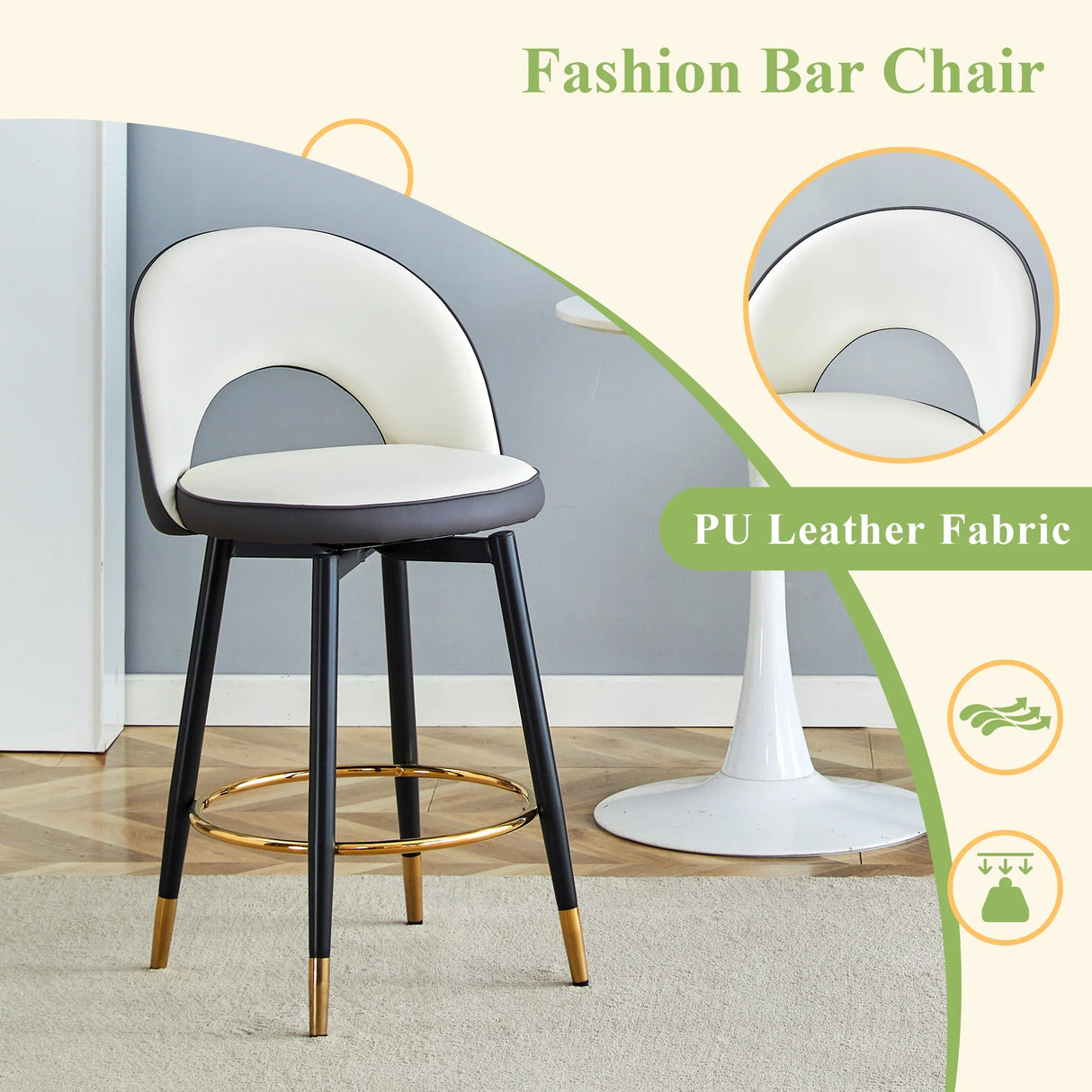 Bar Stool Set Modern Upholstered Two Tone White and Gray - Furniture Home Direct