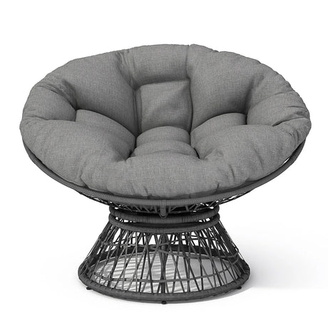 Ergonomic Wicker Chair With Cloud Thick Density Cushion, 3 Proof Cover High Capacity Iron Frame Fluid 360° Swivel - Furniture Home Direct