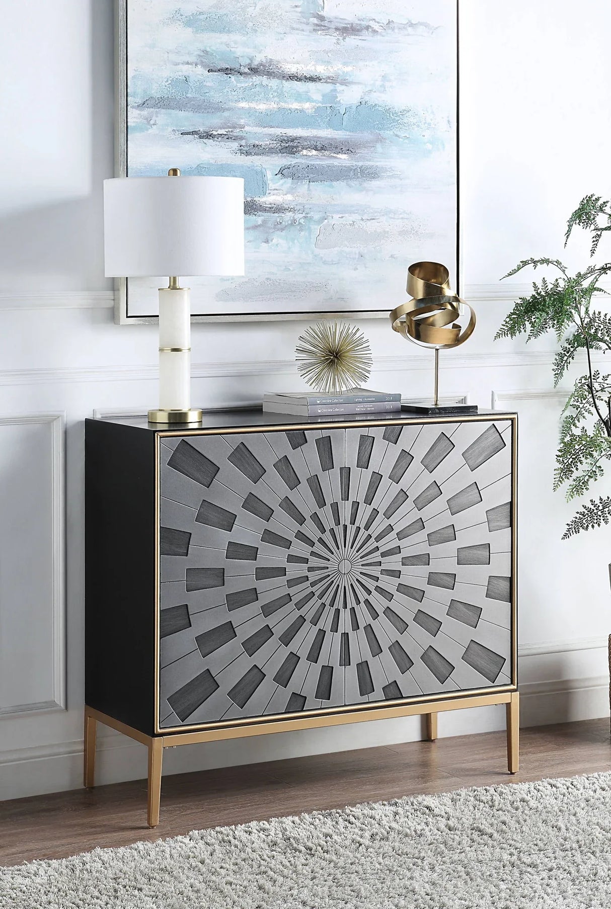 Quilla - Brass Console Cabinet - Black / Gery - Furniture Home Direct