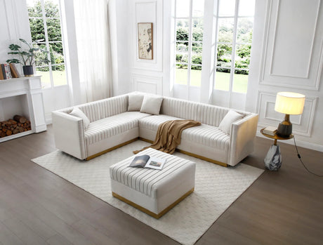 Contemporary Vertical Channel Tufted Velvet Sectional Sofa For Living Room Apartment With Ottoman And 4 Pillows - Furniture Home Direct