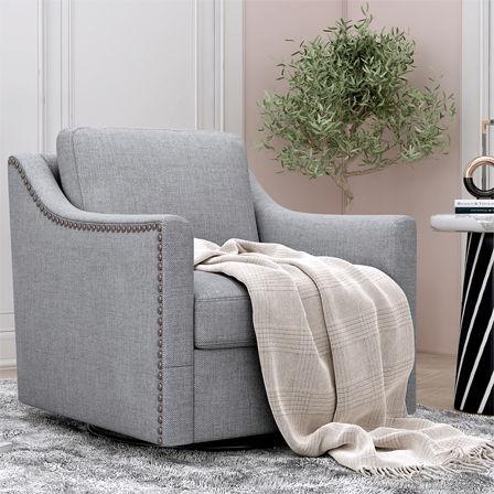 360 Degree Swivel Armchair, Skin Friendly Fabric, Ergonomic Design, Brass Nail Decorative Armchair - Furniture Home Direct