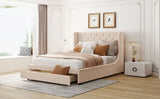 Storage Bed Velvet Upholstered Platform Bed With Wingback Headboard And A Big Drawer - Furniture Home Direct
