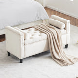 Queen Velvet Button Bedside Storage Bench With Armrests, Nailhead Trim - Furniture Home Direct