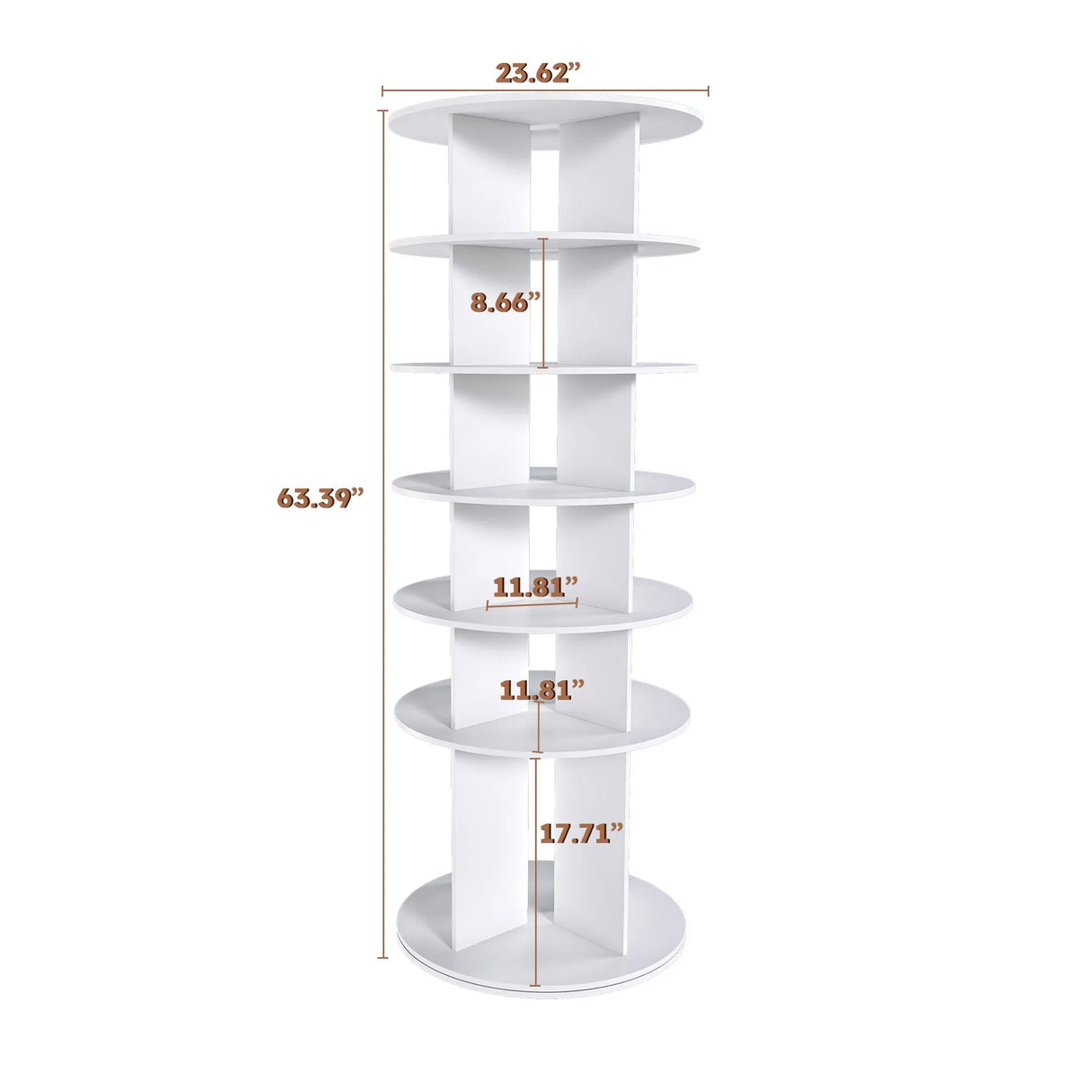 6 Tier Spinning Shoe Rack, Free Standing 360° Revolving Shoe Organizer - White - Furniture Home Direct