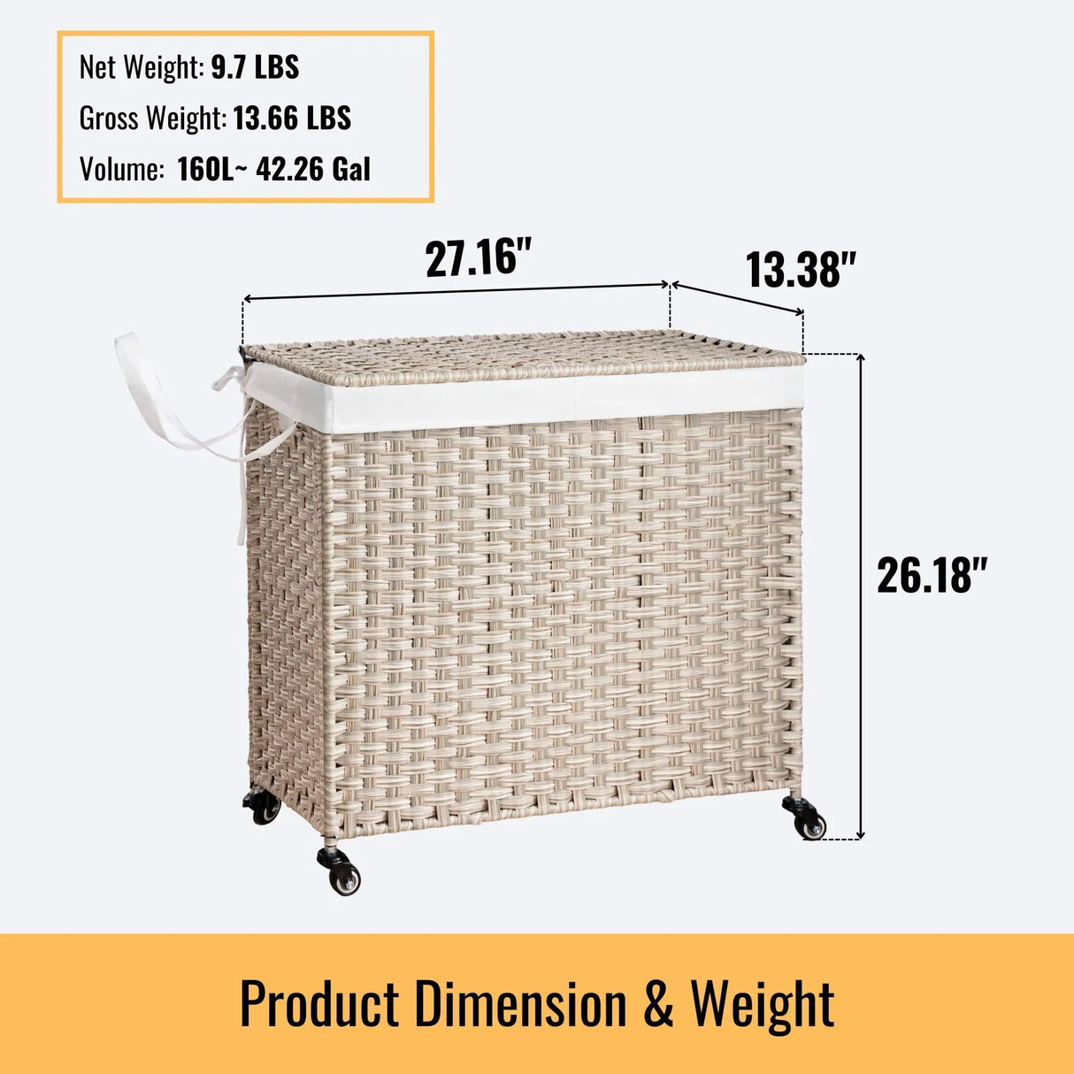 Laundry Hamper With Lid PE Rattan Powder Coating Frame Clothes Hampers With 2 Removable Bags - Furniture Home Direct