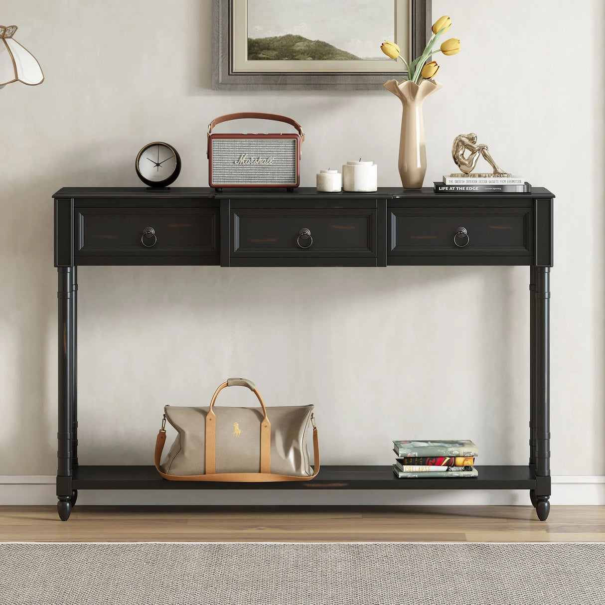 Console Table Sofa Table With Drawers For Entryway With Projecting Drawers And Long Shelf - Furniture Home Direct