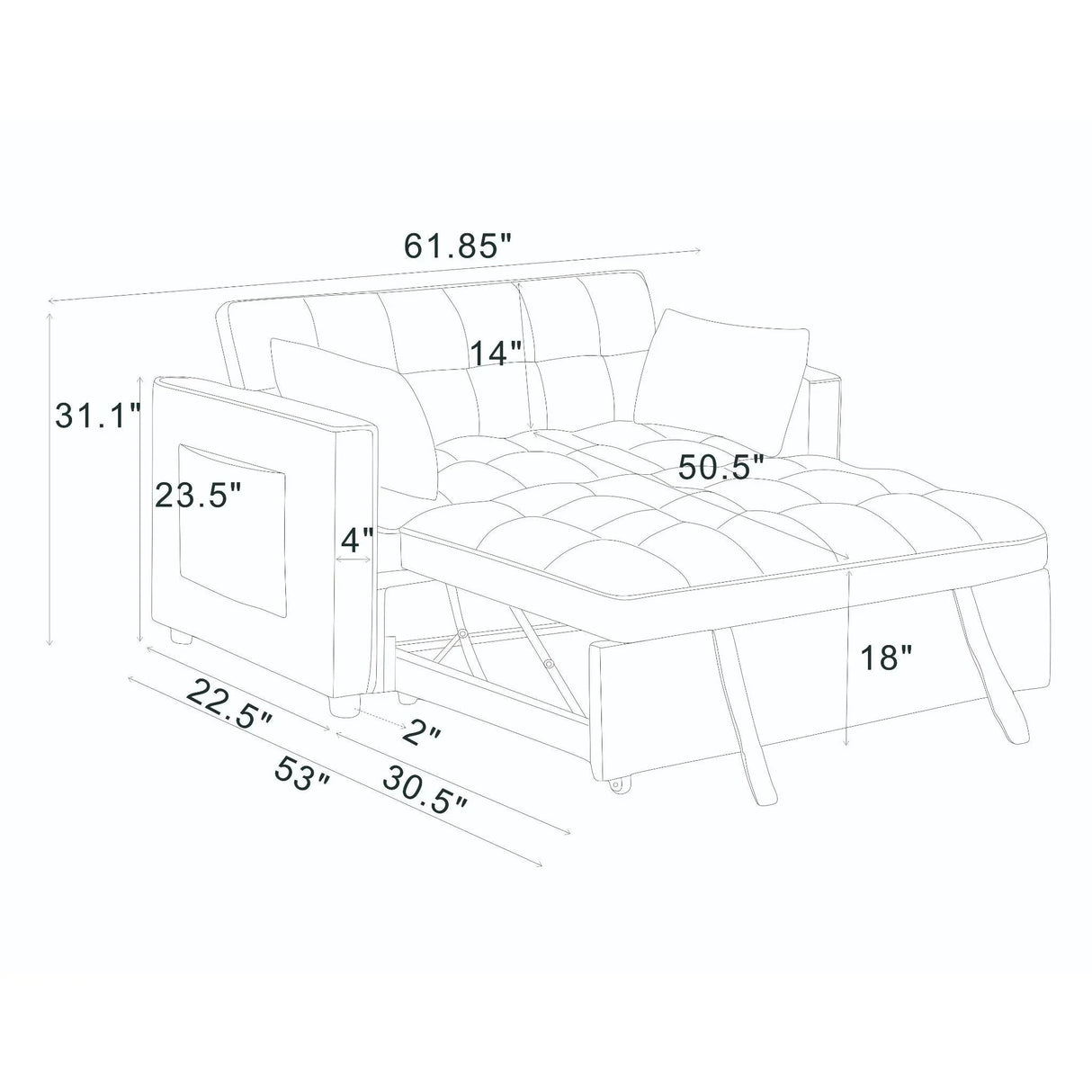 Sienna - Tufted Convertible Sleeper Sofa With Chaise - Gray - Furniture Home Direct