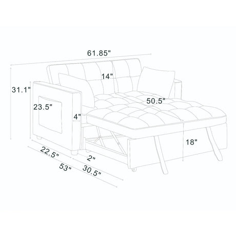 Sienna - Tufted Convertible Sleeper Sofa With Chaise - Gray - Furniture Home Direct