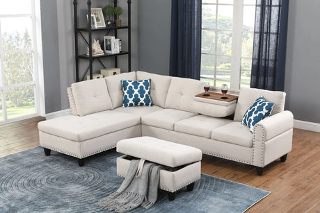 Alger - Wide Left Hand Facing Sofa & Chaise With Ottoman - Beige - Furniture Home Direct