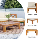 Outdoor 5-Piece Sectional Set with Cushions, Natural Finish+ Beige Cushions - Furniture Home Direct