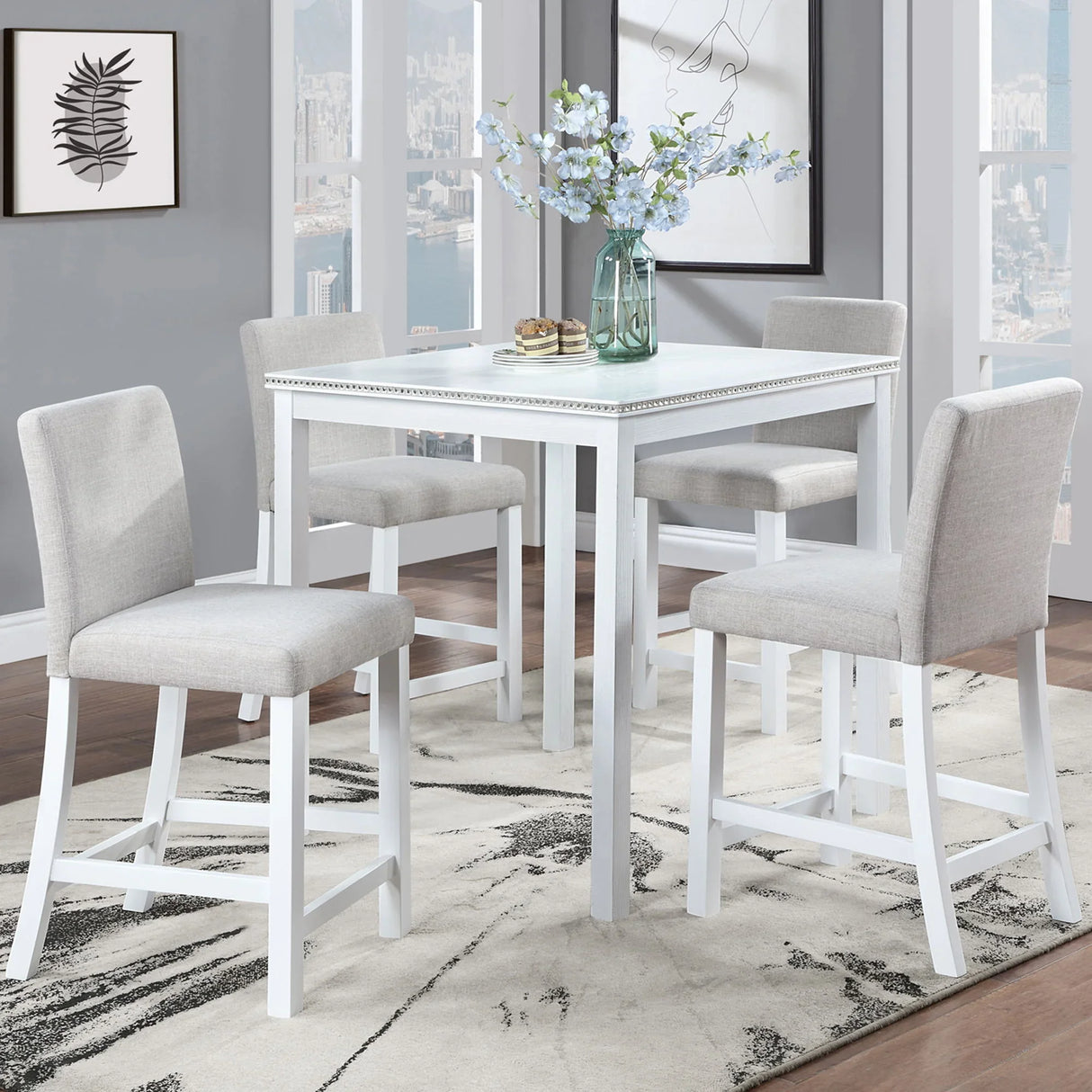 5 Piece Counter Height Table Set, Square Table And 4 Upholstered Chairs - Furniture Home Direct