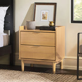 Mid Century Modern 2 Drawer Nightstand - Natural Pine - Furniture Home Direct